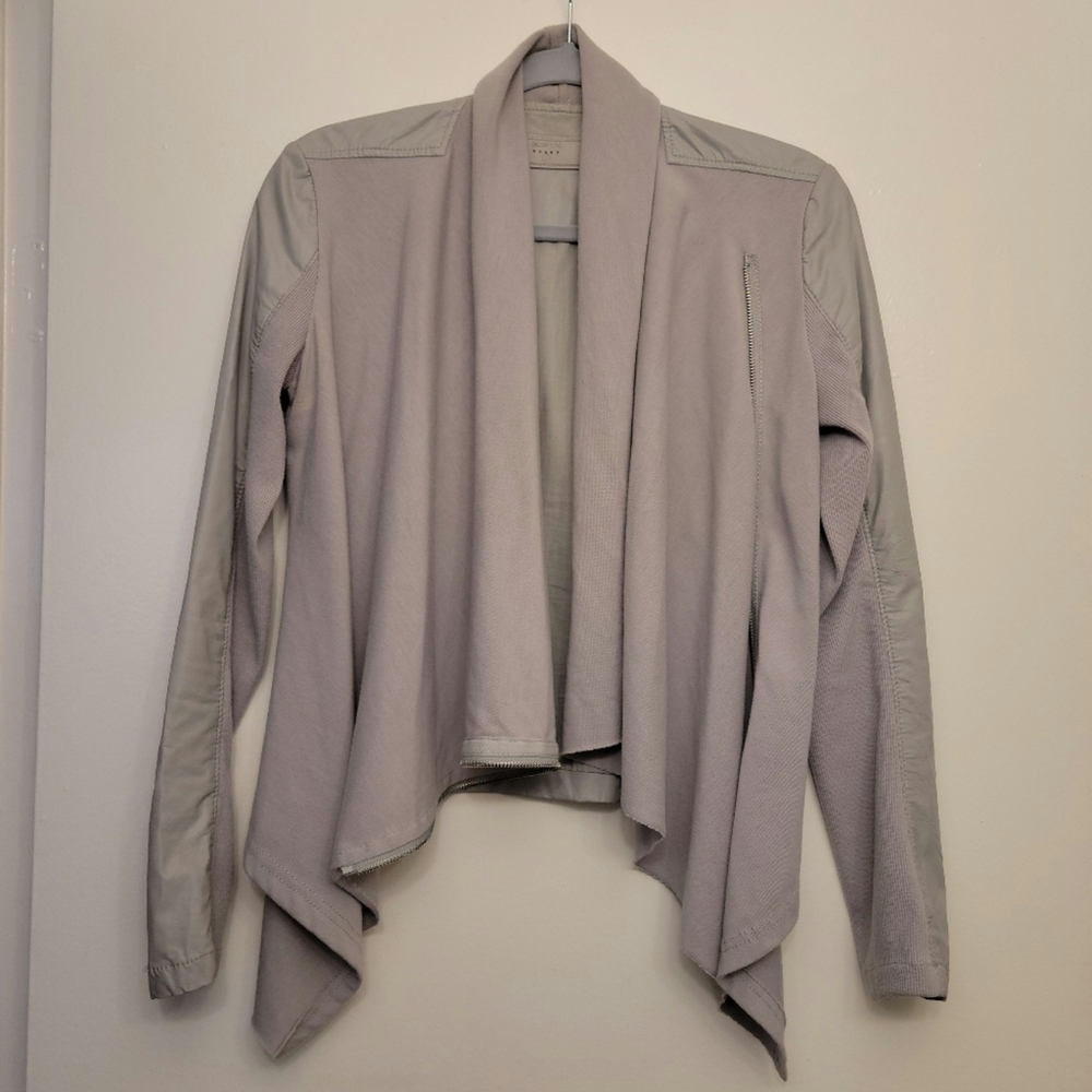 Gray Vegan Leather Moto Sweater Jacket